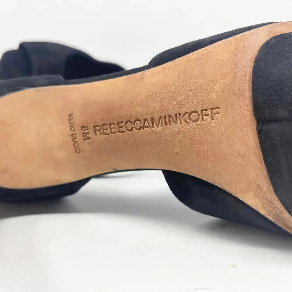 Rebecca Minkoff Ivy Peep Toe Pump Womens 8M Black Suede Ankle Strap Dressy Party